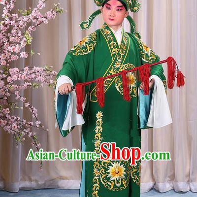 Traditional Chinese Beijing Opera Takefu Green Clothing Complete Set, China Peking Opera Martial General Role Costume Embroidered Opera Costumes