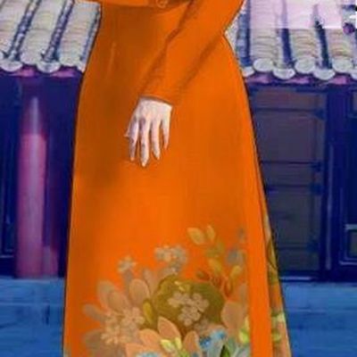 Top Grade Asian Vietnamese Costumes Classical Jing Nationality Long Orange Cheongsam, Vietnam National Clothing Vietnamese Bride Traditional Printing Flowers Ao Dai Dress