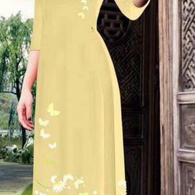 Top Grade Asian Vietnamese Clothing Classical Jing Nationality Long Cheongsam, Vietnam National Bride Traditional Printing Flowers Light Yellow Ao Dai Dress for Women