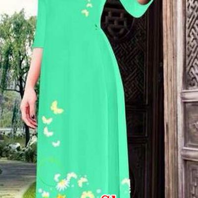 Top Grade Asian Vietnamese Clothing Classical Jing Nationality Long Cheongsam, Vietnam National Bride Traditional Printing Flowers Green Ao Dai Dress for Women