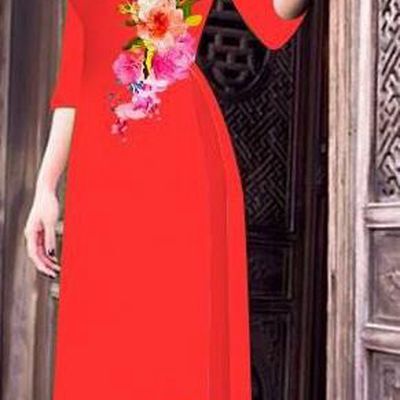 Top Grade Asian Vietnamese Costumes Classical Jing Nationality Long Cheongsam, Vietnam National Clothing Vietnamese Bride Traditional Printing Red Ao Dai Dress