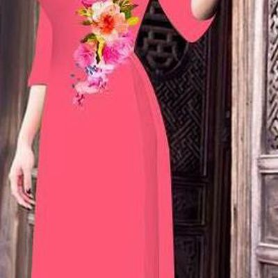 Top Grade Asian Vietnamese Costumes Classical Jing Nationality Long Cheongsam, Vietnam National Clothing Vietnamese Bride Traditional Printing Pink Ao Dai Dress
