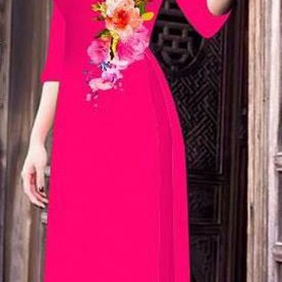 Top Grade Asian Vietnamese Costumes Classical Jing Nationality Long Cheongsam, Vietnam National Clothing Vietnamese Bride Traditional Printing Rosy Ao Dai Dress