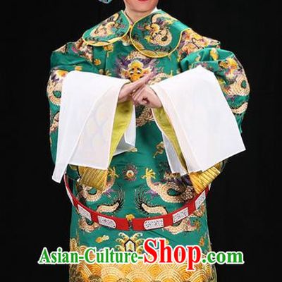 Traditional Chinese Beijing Opera Male Green Clothing and Belts Complete Set, China Peking Opera His Royal Highness Costume Embroidered Robe Dragon robe Opera Costumes