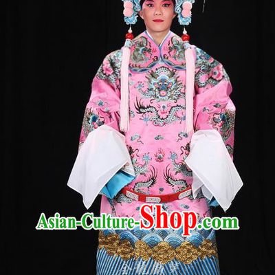 Traditional Chinese Beijing Opera Male Pink Clothing and Belts Complete Set, China Peking Opera His Royal Highness Costume Embroidered Robe Dragon robe Opera Costumes