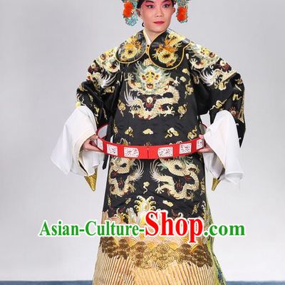 Traditional Chinese Beijing Opera Male Black Clothing and Belts Complete Set, China Peking Opera His Royal Highness Costume Embroidered Robe Dragon robe Opera Costumes