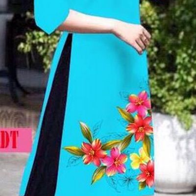 Traditional Top Grade Asian Vietnamese Jing Nationality Ha Festival Ao Dai Dress, Vietnam National Bride Printing Blue Short Cheongsam Costumes for Women