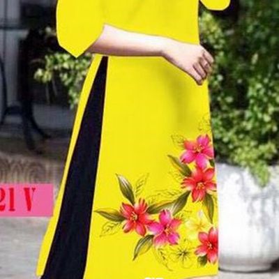 Traditional Top Grade Asian Vietnamese Jing Nationality Ha Festival Ao Dai Dress, Vietnam National Bride Printing Yellow Short Cheongsam Costumes for Women