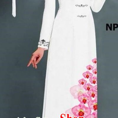 Traditional Top Grade Asian Vietnamese Jing Nationality Ha Festival Long Ao Dai Dress, Vietnam National Bride Printing White Stand Collar Cheongsam Costumes for Women
