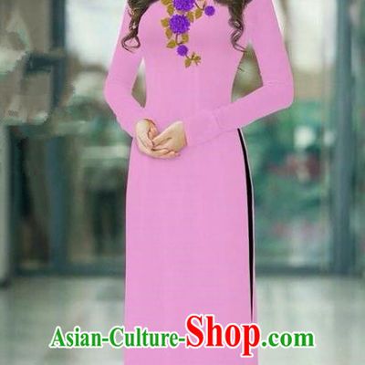 Traditional Top Grade Asian Vietnamese Ha Festival Pink Long Ao Dai Dress, Vietnam National Jing Nationality Printing Cheongsam Costumes for Women