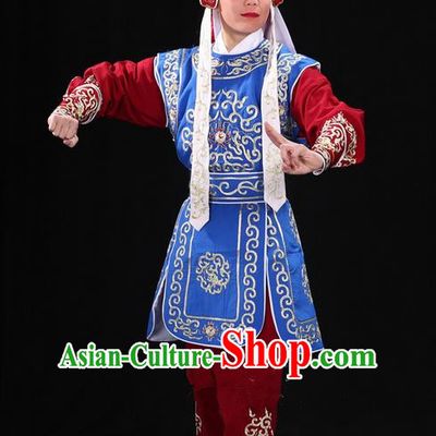 Traditional Chinese Beijing Opera Takefu Blue Clothing Complete Set, China Peking Opera Martial Role Costume Embroidered Opera Costumes