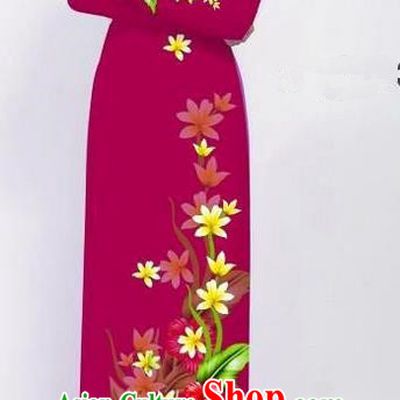Traditional Top Grade Asian Vietnamese Ha Festival Long Ao Dai Dress and Pants, Vietnam National Jing Nationality Printing Red Cheongsam Costumes for Women