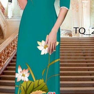 Traditional Top Grade Asian Vietnamese Ha Festival Long Green Ao Dai Dress, Vietnam National Jing Nationality Printing Lotus Cheongsam Costumes for Women