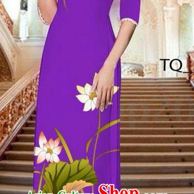 Traditional Top Grade Asian Vietnamese Ha Festival Long Purple Ao Dai Dress, Vietnam National Jing Nationality Printing Lotus Cheongsam Costumes for Women