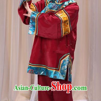 Traditional Chinese Beijing Opera Old Female Purplish Red Clothing and Shoes Headwear Complete Set, China Peking Opera Woman Matchmaker Costume Embroidered Opera Costumes