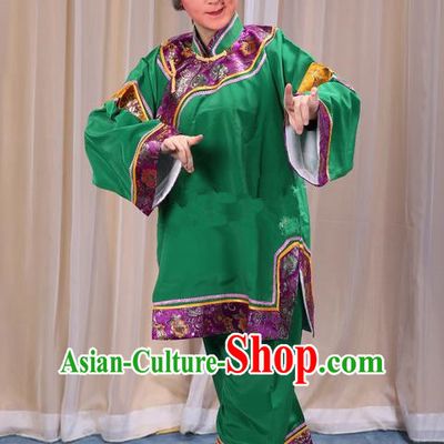 Traditional Chinese Beijing Opera Old Female Green Clothing and Shoes Headwear Complete Set, China Peking Opera Woman Matchmaker Costume Embroidered Opera Costumes