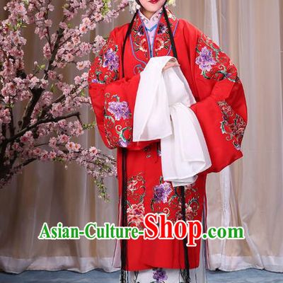 Traditional Chinese Beijing Opera Shaoxing Opera Young Female Red Clothing and Headwear Shoes Complete Set, China Peking Opera Diva Role Hua Tan Costume Embroidered Opera Bride Costumes