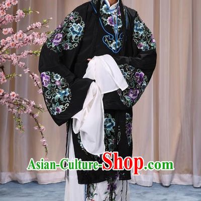 Traditional Chinese Beijing Opera Shaoxing Opera Young Female Black Clothing and Headwear Shoes Complete Set, China Peking Opera Diva Role Hua Tan Costume Embroidered Opera Bride Costumes