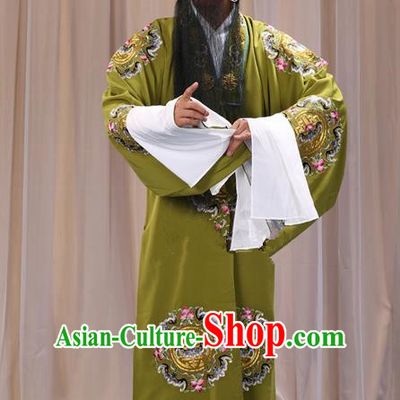Traditional Chinese Beijing Opera Old Male Landlord Green Clothing and Headwear Boots Complete Set, China Peking Opera Laosheng-role Costume Ministry Councillor Embroidered Clothing Opera Costumes