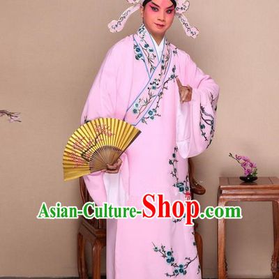 Traditional Chinese Beijing Opera Niche Pink Dress Clothing Complete Set, China Peking Opera Young Man Costume Embroidered Plum Blossom Robe Opera Costumes
