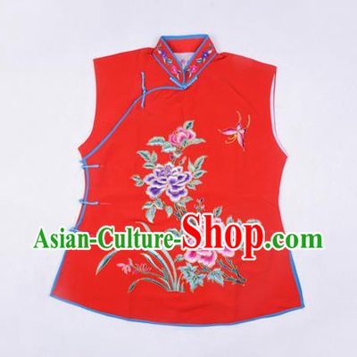 Traditional Chinese Beijing Opera Servant Girl Red Vests, China Peking Opera Young Lady Costume Embroidered Opera Waistcoat Costumes