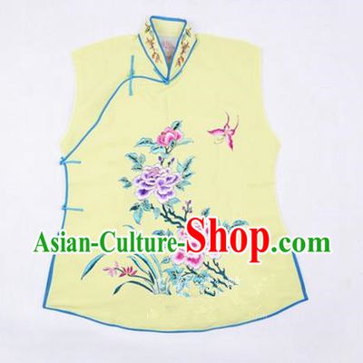 Traditional Chinese Beijing Opera Servant Girl Yellow Vests, China Peking Opera Young Lady Costume Embroidered Opera Waistcoat Costumes
