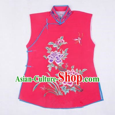 Traditional Chinese Beijing Opera Servant Girl Rosy Vests, China Peking Opera Young Lady Costume Embroidered Opera Waistcoat Costumes