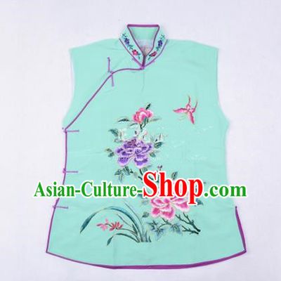 Traditional Chinese Beijing Opera Servant Girl Green Vests, China Peking Opera Young Lady Costume Embroidered Opera Waistcoat Costumes