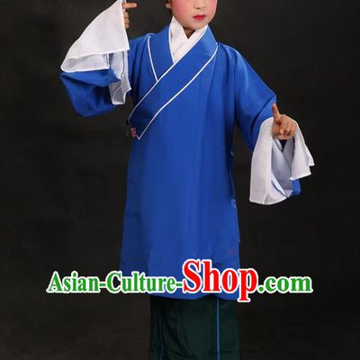 Traditional Chinese Beijing Opera Old Female Blue Clothing and Shoes Complete Set, China Peking Opera Children Pantaloon Costume Embroidered Clothing Opera Costumes for Kids