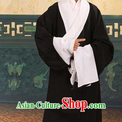 Traditional Chinese Beijing Opera Children Scholar Black Clothing and Headwear Shoes Complete Set, China Peking Opera Young Man Costume Xu Xian Robe Opera Costumes for Kids