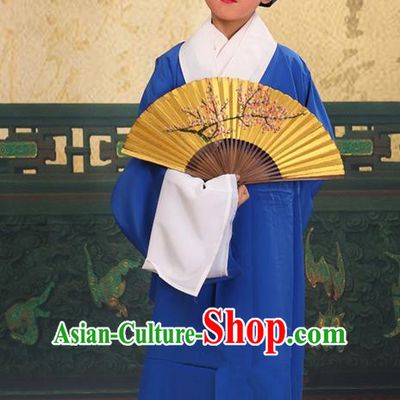 Traditional Chinese Beijing Opera Children Scholar Deep Blue Clothing and Headwear Shoes Complete Set, China Peking Opera Young Man Costume Xu Xian Robe Opera Costumes for Kids