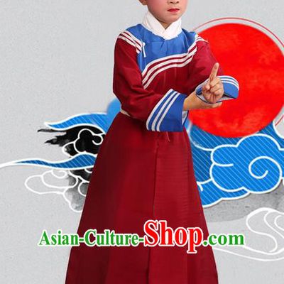 Traditional Chinese Beijing Opera Government Runners Red Clothing and Shoes Complete Set, China Peking Opera Buster Constable Costume Opera Costumes for Kids