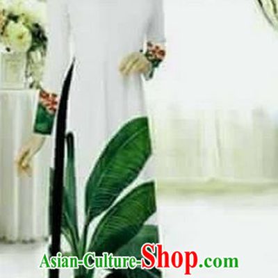 Traditional Top Grade Asian Vietnamese Ha Festival Printing Bride Ao Dai Dress and Loose Pants, Vietnam National Jing Nationality Cheongsam Costumes for Women