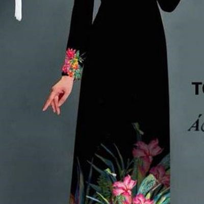 Traditional Top Grade Asian Vietnamese Ha Festival Printing Model Ao Dai Dress, Vietnam National Jing Nationality Black Cheongsam Costumes for Women