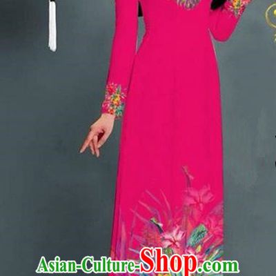 Traditional Top Grade Asian Vietnamese Ha Festival Printing Model Ao Dai Dress, Vietnam National Jing Nationality Rosy Cheongsam Costumes for Women