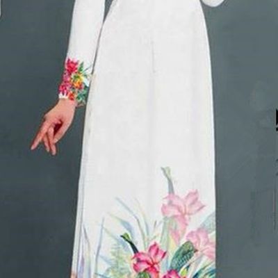 Traditional Top Grade Asian Vietnamese Ha Festival Printing Model Ao Dai Dress, Vietnam National Jing Nationality White Cheongsam Costumes for Women
