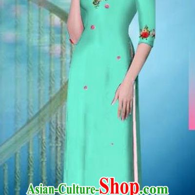 Traditional Top Grade Asian Vietnamese Ha Festival Printing Model Ao Dai Dress, Vietnam National Jing Nationality Princess Light Blue Cheongsam Costumes for Women