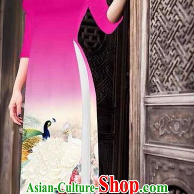 Traditional Top Grade Asian Vietnamese Ha Festival Printing Peony Pink Ao Dai Dress, Vietnam National Jing Nationality Princess Cheongsam Costumes for Women