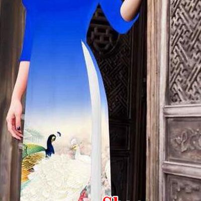 Traditional Top Grade Asian Vietnamese Ha Festival Printing Peony Royalblue Ao Dai Dress, Vietnam National Jing Nationality Princess Cheongsam Costumes for Women
