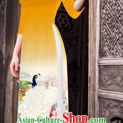 Traditional Top Grade Asian Vietnamese Ha Festival Printing Peony Ginger Ao Dai Dress, Vietnam National Jing Nationality Princess Cheongsam Costumes for Women