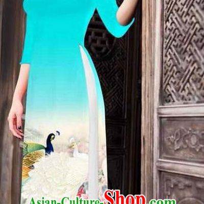 Traditional Top Grade Asian Vietnamese Ha Festival Printing Peony Light Blue Ao Dai Dress, Vietnam National Jing Nationality Princess Cheongsam Costumes for Women