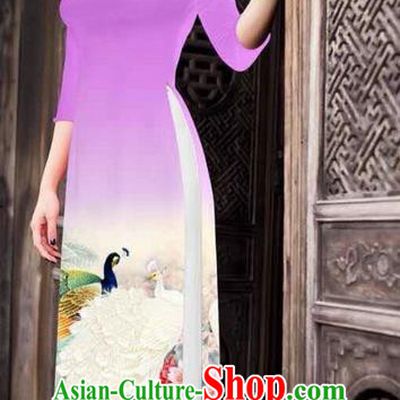 Traditional Top Grade Asian Vietnamese Ha Festival Printing Peony Pink Mauve Ao Dai Dress, Vietnam National Jing Nationality Princess Cheongsam Costumes for Women