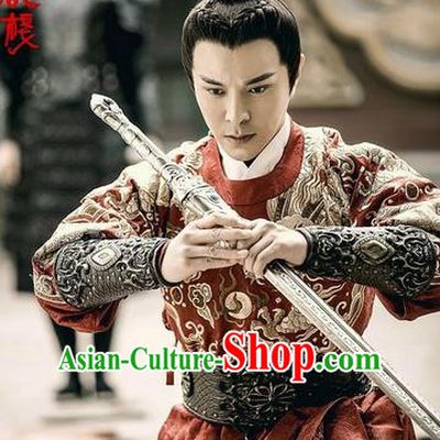 Traditional Chinese Ancient Ming Dynasty Imperial Guards Costumes and Handmade Headpiece Complete Set, New Dragon Gate Inn Knight Blades Robe Clothing for Men