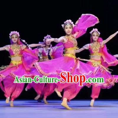 Top Grade Indian Classic Stage Performance Dance Raks Sharki Costumes, India Belly Dance Pink Dress for Women