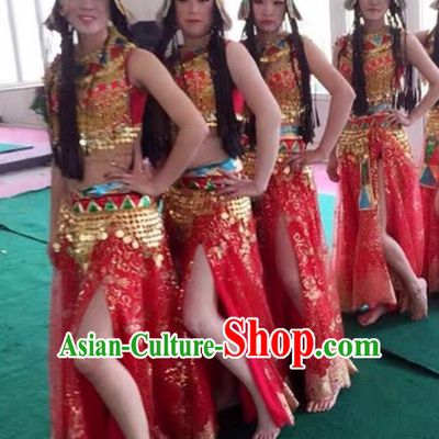 Top Grade Egypt Classic Stage Performance Dance Costumes, Egypt Belly Dance Red Dress for Women