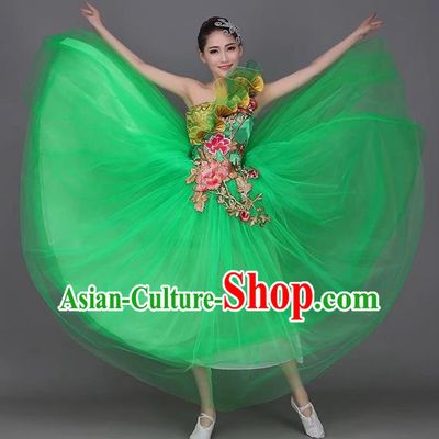 Top Grade Compere Professional Performance Costume, Chorus Formal Dress Modern Dance Green Bubble Dress for Women