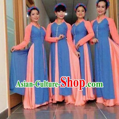 Traditional Top Grade Asian Vietnamese Ha Festival Bride Ao Dai Dress, Vietnam National Jing Nationality Princess Cheongsam Costumes for Women