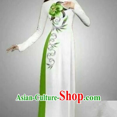 Traditional Top Grade Asian Vietnamese Ha Festival Bride Printing Ao Dai Dress, Vietnam National Jing Nationality Princess Cheongsam Costumes for Women