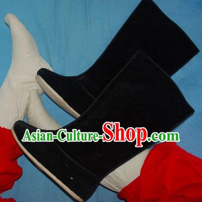 Traditional Chinese Peking Opera Shoes, China Ancient Eunuch Boots, Chinese Qing Dynasty Minister Black Cloth Boots for Men
