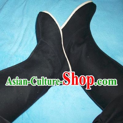 Traditional Chinese Peking Opera Shoes, China Ancient Eunuch Boots, Chinese Qing Dynasty Minister Black Melaleuca End Cloth Boots for Men